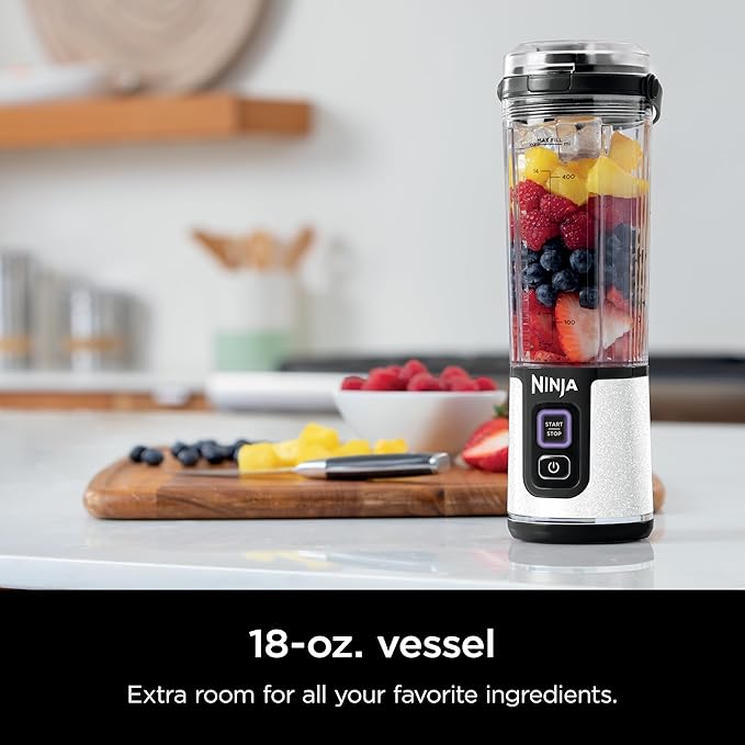 Ninja Blast Portable Blender, Cordless, 18oz. Vessel, Personal Blender for Shakes & Smoothies, BPA Free, Leakproof Lid & Sip Spout, USB-C Rechargeable, Dishwasher Safe Parts, White Glitter, BC152GL