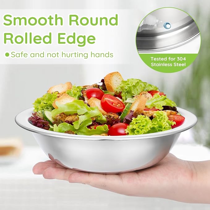 304(18/8) Stainless Steel Mixing Bowls for Kitchen, 4 Pack 7.8" 28.89 fl.oz Metal Mixing Bowls Set Stackable for Baking Serving Cooking Food Prep Storage Dishwasher Safe Lightweight