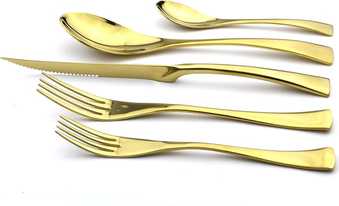 20-Piece 18/10 Stainless Steel Serrated Steak Knife Flatware Set, Mirror Polishing Gold,Service for 4