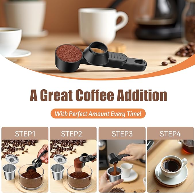 CAPMESSO Coffee Scoop & Funnel for Reusable K Cup Refillable Coffee Pods: 2 Tablespoon Coffee Measuring Scoop - Easy Slide Scoop for Ground Coffee, Protein Powder, Tea without Spilling (1 Pack)
