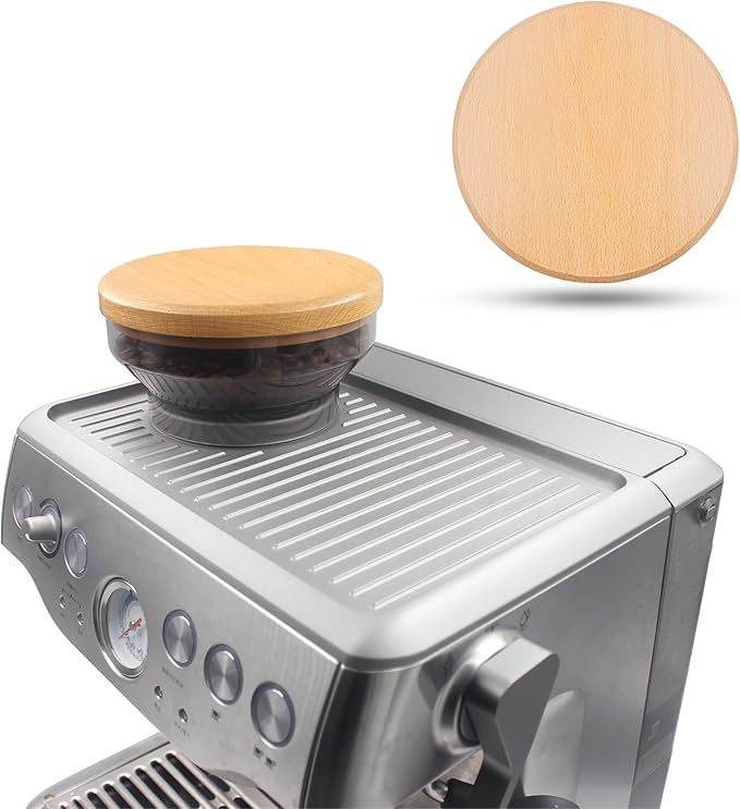 for Breville Barista Express Espresso Machine, Coffee Bean Replacement Lid on Coffee Maker Top Wooden Hopper Lid with Sealing Ring, Espresso Machine Accessories Bean Cover, Beech Wood