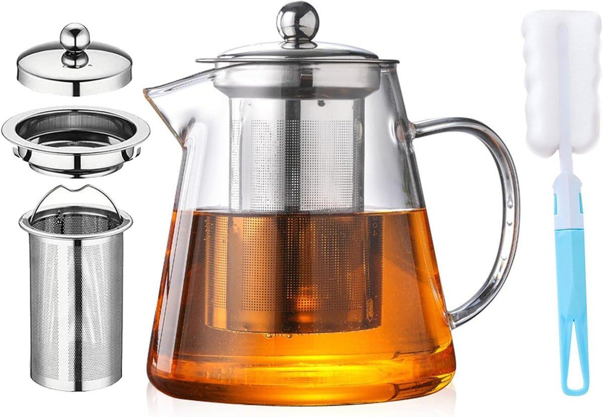 950ml (32oz) Upgraded Glass Teapot with Infuser,Heat Resistant with Removable Infuser, Borosilicate Clear Glass Tea Pots for Loose Leaf Tea and Blooming Tea Cook teapot