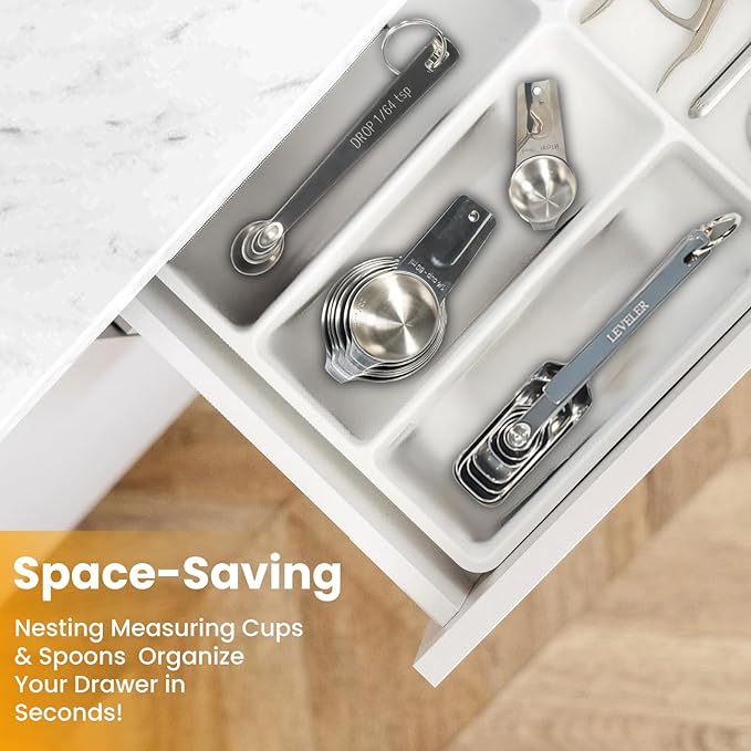18PCS Measuring Cups and Spoons Set, Includes 7 Stainless Steel Nesting Cups, 6 Rectangular & 5 Mini Measuring Spoons Fits Narrow Jars, Kitchen Gadgets for Cooking & Baking
