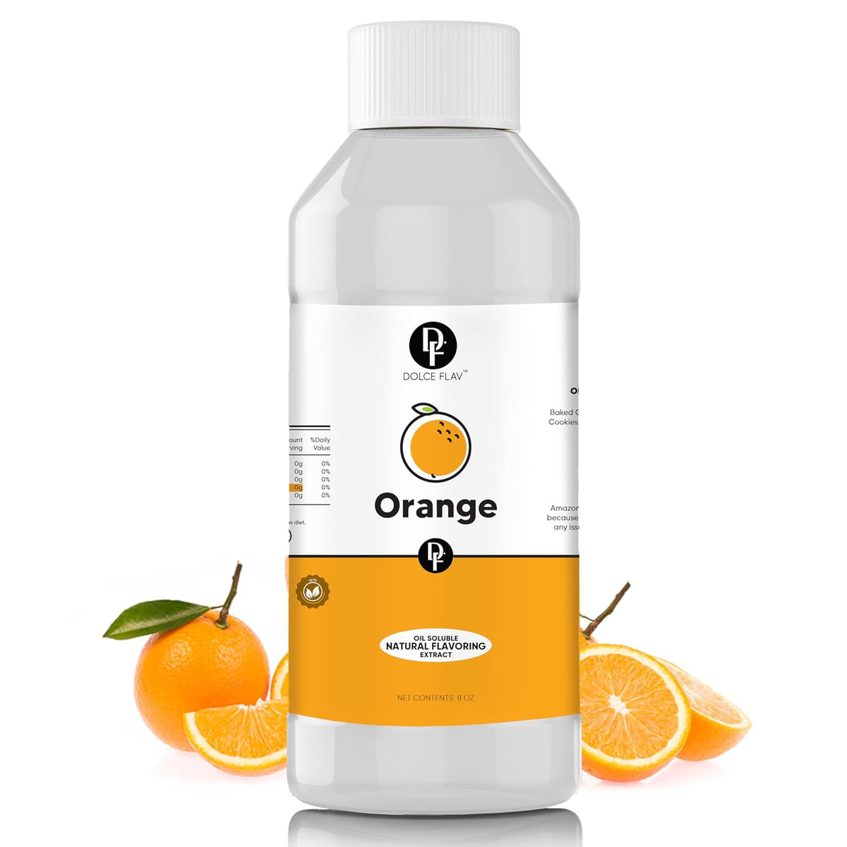 Dolce Flav Natural Orange Extract – 8 Ounce Oil-Soluble Kosher, Sugar-Free, Concentrated Citrus Flavor for Candy, Chocolates & Desserts, Includes Measured Dropper