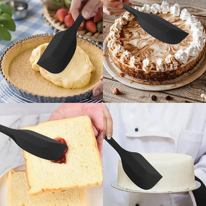 Silicone Spatulas Set of 6, Rubber Spoon Spatula Heat Resistant Spoonula One Piece Design Seamless Spatula Non-Stick Scrapers Baking Mixing Tool (Black)
