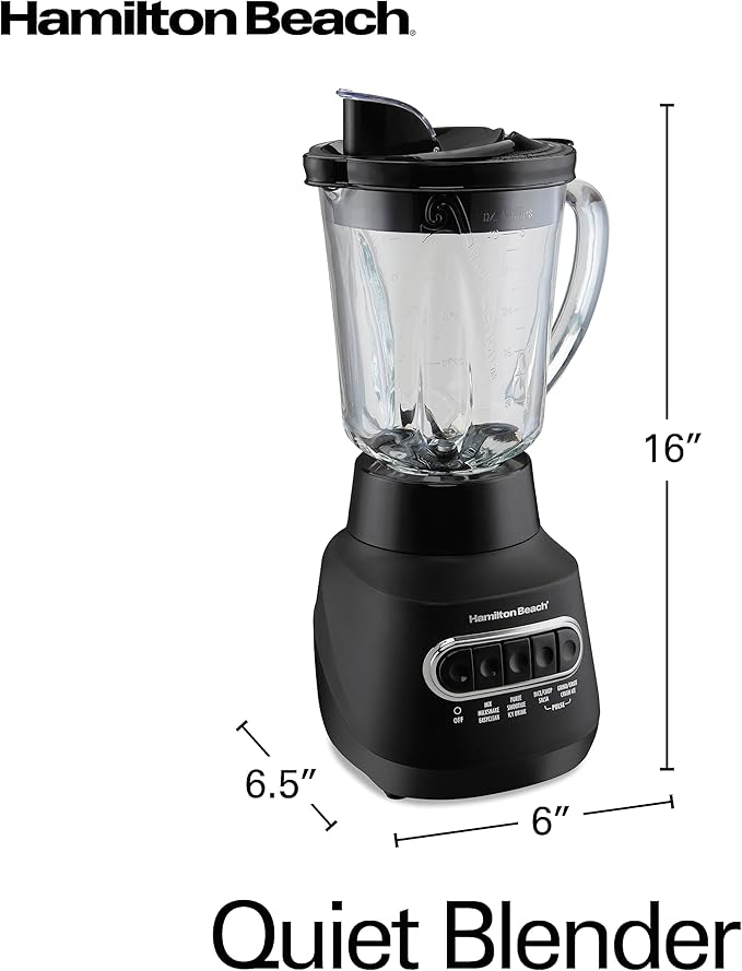 Hamilton Beach Wave Action Blender for Smoothies, Stainless Steel Ice Sabre Blades, 40oz Glass Jar, 800 Watts, Quiet Design, Black (58175)