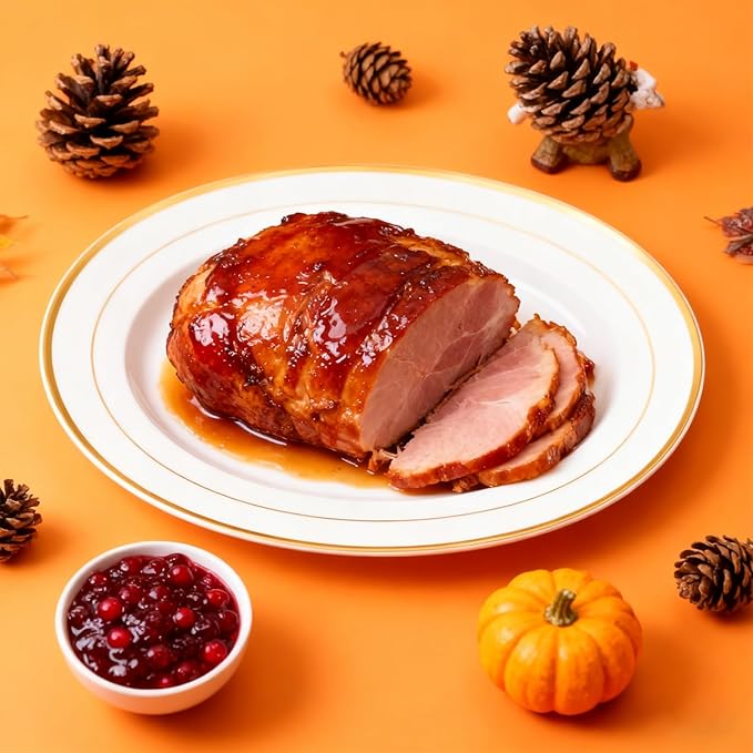 JOLLY CHEF 200 Pieces Gold Plastic Plates, 10 Inch Elegan Disposable Plates White Plate with Gold Rim,Plastic Plates for Thanksgiving、Birthdays and Weddings
