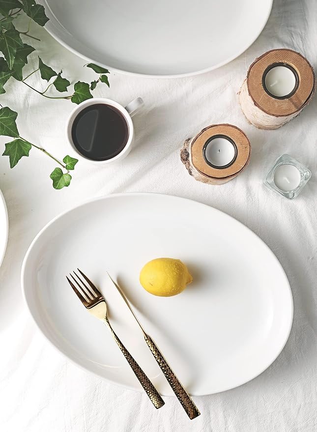 Sweese 2-Pack Porcelain Oval Serving Platters, White High-Grade Durable Professional, 14.5 Inch 2.0 Count