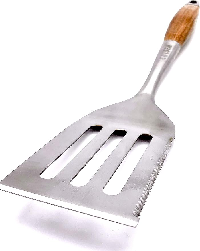 COLSEN Heavy Duty 3-Piece BBQ Grilling Tool Set, Stainless Steel Tongs, Spatula, & Fork, Kitchen Utensils Set, Camping Accessories, Brown