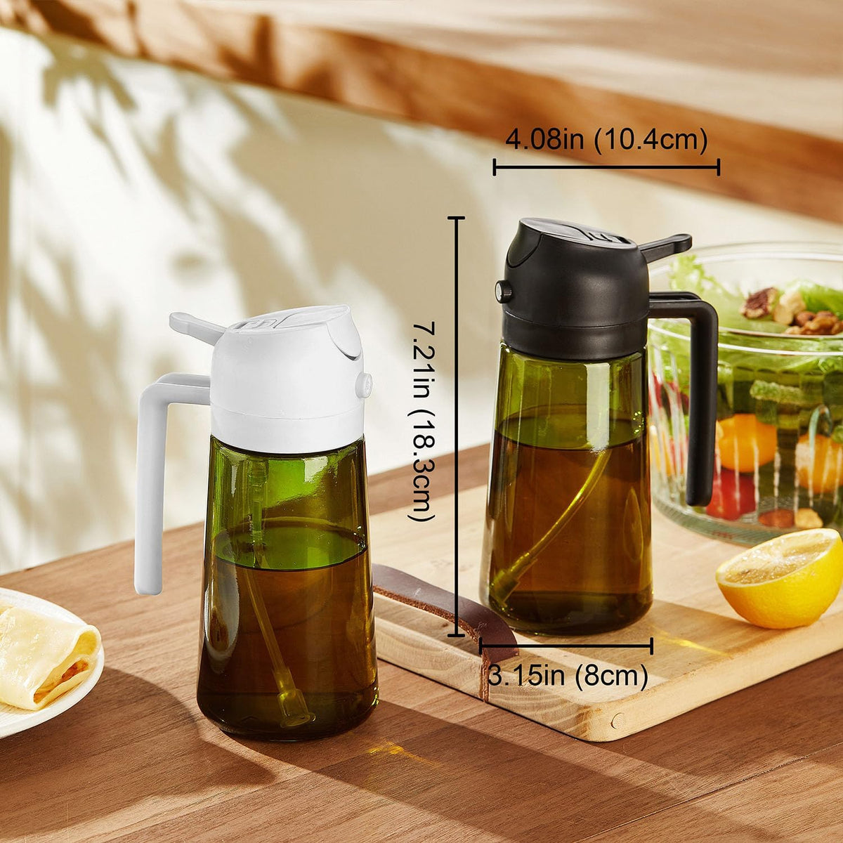TrendPlain - Original 16oz/470ml Olive Oil Dispenser Bottle for Kitchen Gadgets and Air Fryer Accessories - Olive Oil Sprayer for Cooking w/Stickers - Black&Navy