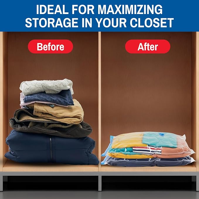 6 Pack Large Vacuum Storage Bags for Comforters, Blankets & Clothes – Vacuum Sealed Compression Bags with Hand Pump – Space Saver Storage Bags for Bedding, Moving, Travel & Organization