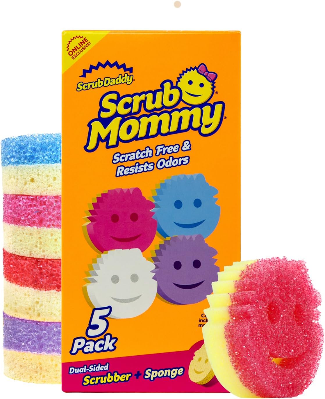 Scrub Daddy Scrub Mommy Kitchen Sponges for Dishes & Wiping Spills - Dual-Sided Dish Scrubber Sponge for Cleaning - Multi-Colored Bulk Pack - Stain & Odor Resistant (5 Count)