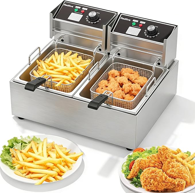 Electric Deep Fryer 3400W Hot 21QT/20L Commercial Deep Fryers with 2 Independent use Baskets Countertop Oil Fryer for Restaurant Use and Home Kitchen