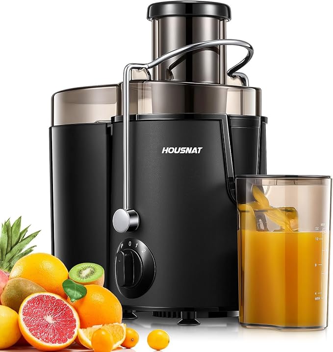 Juicer Machines, HOUSNAT Juicer Whole Fruit and Vegetables with 3-Speed Setting, Upgraded Version 400 W Motor Quick Juicing, Cleaning Brush and Juicing Recipe Included, Black