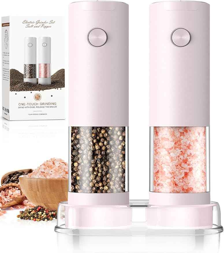 Salt and Pepper Grinder Set Birthday Gifts for Mom Automatic Battery Upgraded Larger Capacity Pink Salt Pepper Set New Apartment Gifts for Housewarming Cooking Gift
