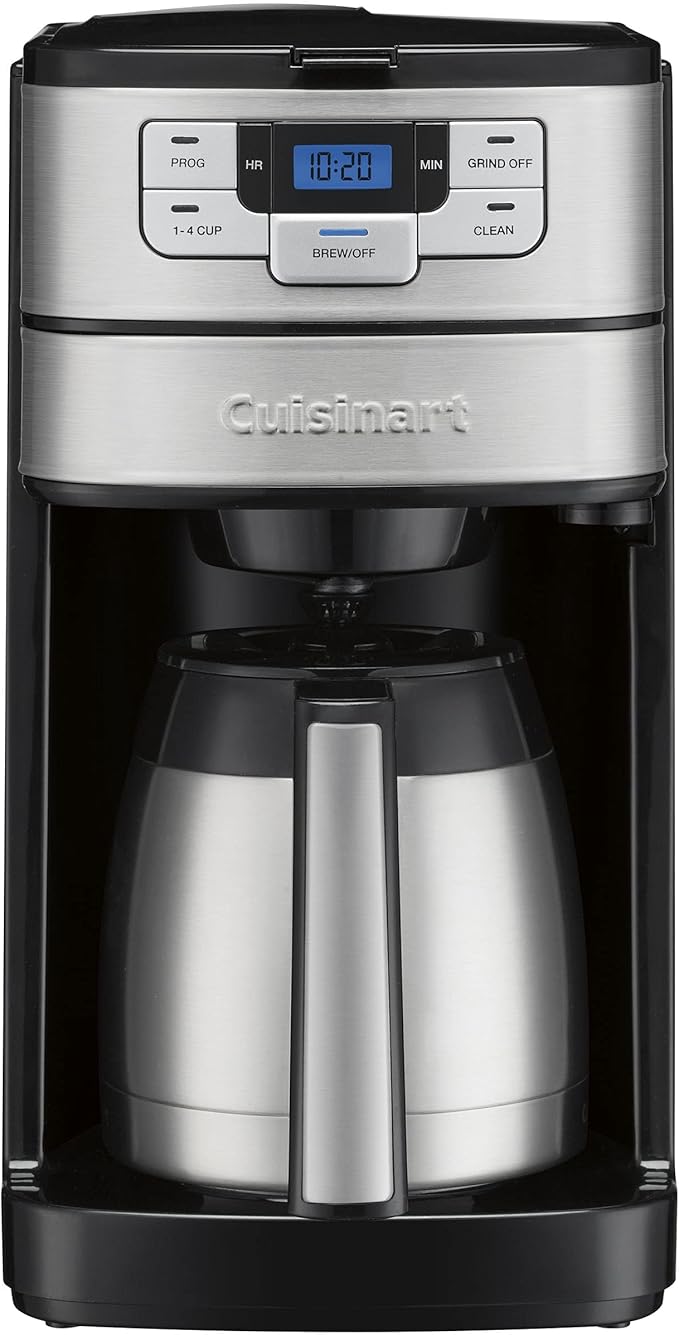 Cuisinart Automatic Grind & Brew 10-Cup Coffee Maker with Blade Grinder, Programmable Coffee Machine Glass Carafe with 1-4 Cup Setting, Brew Pause, Grind-Off Option, DGB-450NAS, Black/Stainless Steel