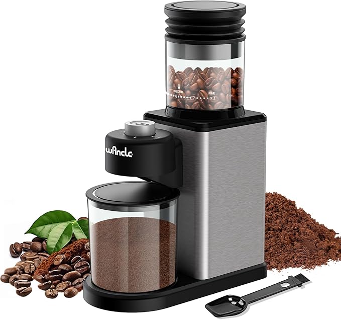 Wancle Conical Burr Coffee Grinder, Coffee Bean Grinder with Adjustable Grind Settings for Espresso, Drip & French Press, Low Noise & Anti-static with Powder Blower, Stainless Steel Burr