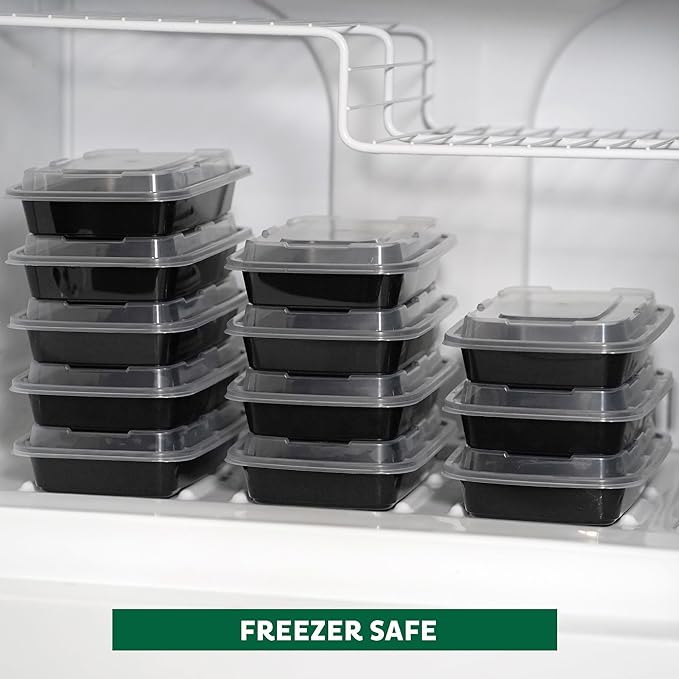 Freshware Meal Prep Containers 15 Count (Pack of 1) Compartment Food Storage Containers with Lids, Bento Box, BPA Free, Stackable, Microwave/Dishwasher/Freezer Safe (28 oz) (Color May Vary)