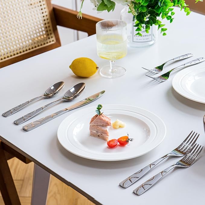 HIKAA Silverware Set, 30-piece Stainless Steel Flatware Set Cutlery Set for 6, for Kitchen, Home, Wedding, Party, Mirror Polished and Dishwasher Safe