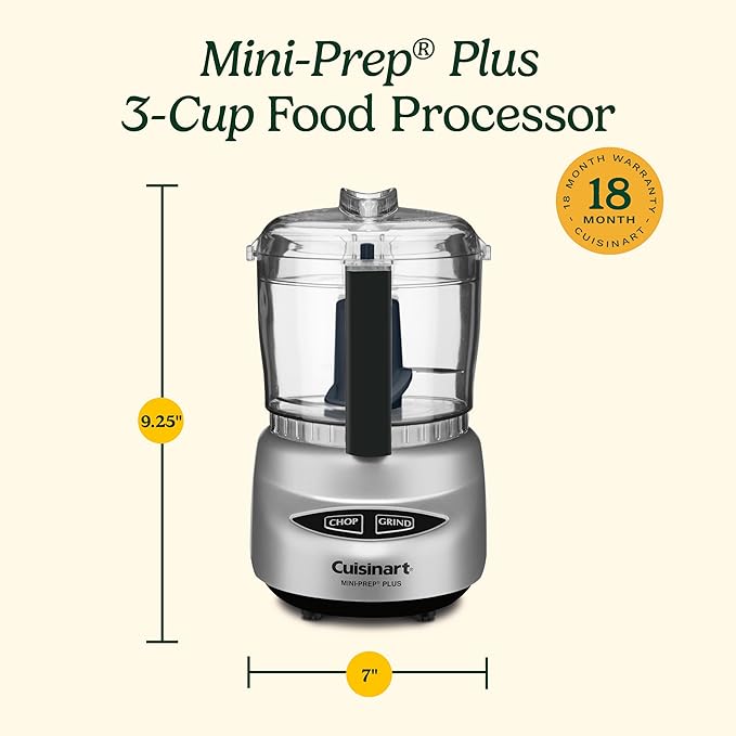 Cuisinart Mini-Prep Plus Food Processor, 24-Ounce Mini Food Processor to Chop Herbs, Vegetables, and Hard Cheese, 24-Ounce Work Bowl, Reversible Stainless Steel Blade, DLC-2ABC, Brushed Chrome