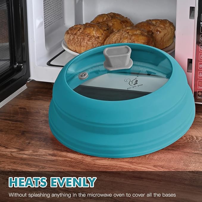 Microwave Splatter Cover Glass Cover Splatter Guard Lid with Collapsible Silicone for Food Cover Plate Cover 11.8 inch Blue