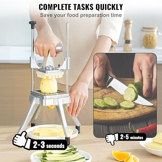 VEVOR Commercial Vegetable Fruit Chopper 1/4" Blade Heavy Duty Professional Food Dicer Kattex French Fry Cutter Onion Slicer Stainless Steel for Tomato Peppers Potato Mushroom