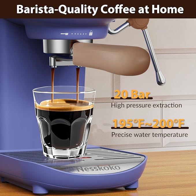 Espresso Machine with Steam Milk Frother Semi Automatic 20 Bar Compact Blue with Toggle Switch for home Cafetera Espresso, Latte, Cappuccino, Americano, Macchiato