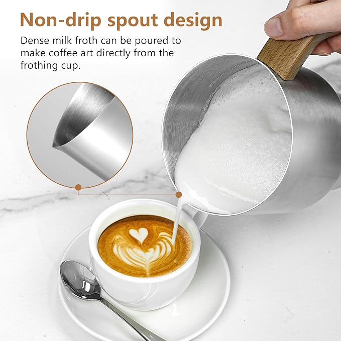 AMZCHEF 8-IN-1 Milk Frother and Steamer 21 oz, 550 Watts Split Stainless Steel Automatic Steamer, Milk's Warmer for Latte, Cappuccino, Hot Chocolate, Hot and Cold Froth, Heated Milk, Baby Food Silver