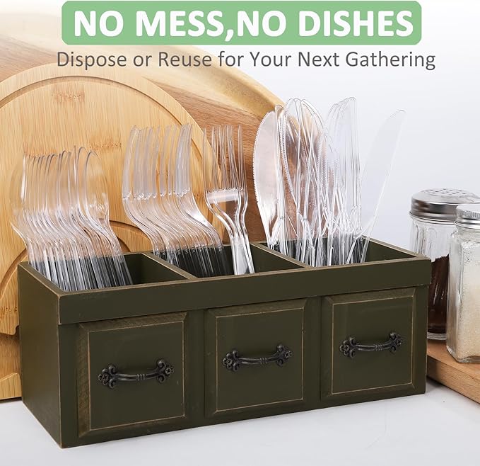 300 Count Plastic Silverware Heavy Duty, BPA-Free Disposable Utensils, Includes 100 Knives, 100 Forks, 100 Spoons for Party, Wedding, Catering, Picnic