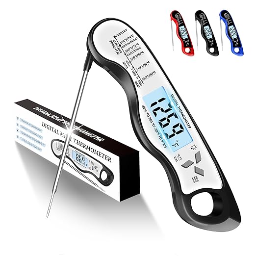 Meat Thermometer, IP67 Waterproof Digital Meat Thermometer with Backlight, Hold Function & Magnet for Grill, BBQ, Candy, Beef,Turkey，Gadgets Essentials BBQ Accessories,Mens Stocking Stuffers