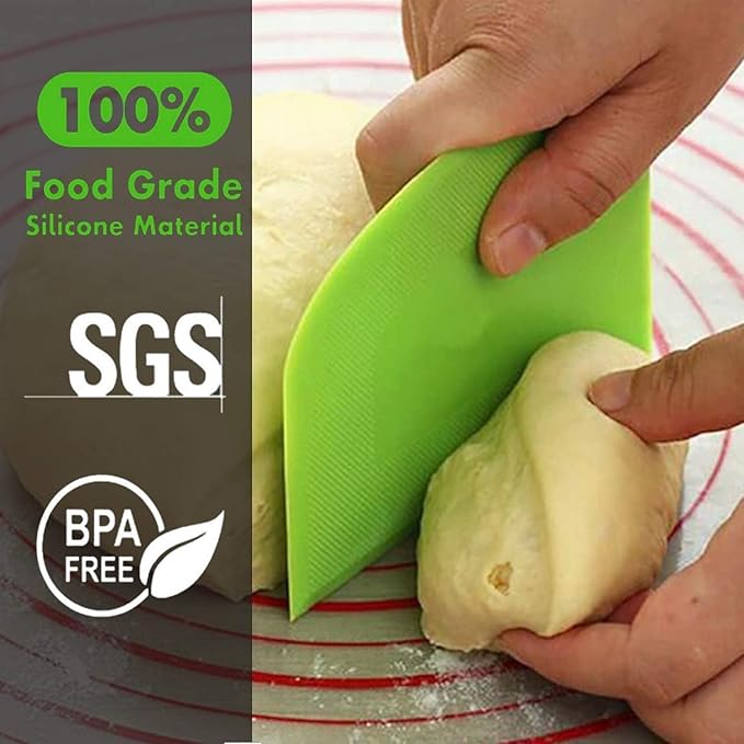 SURDOCA Dough Scraper Bench Scraper - 3P 11.8x7.3" Plastic Flexible Bowl Scraper, Sharp Edge & Angles Cake Scraper. Non-Slip Bakeware Decorating Tools Sculpting & Modeling Tools - Green+Pink+Yellow