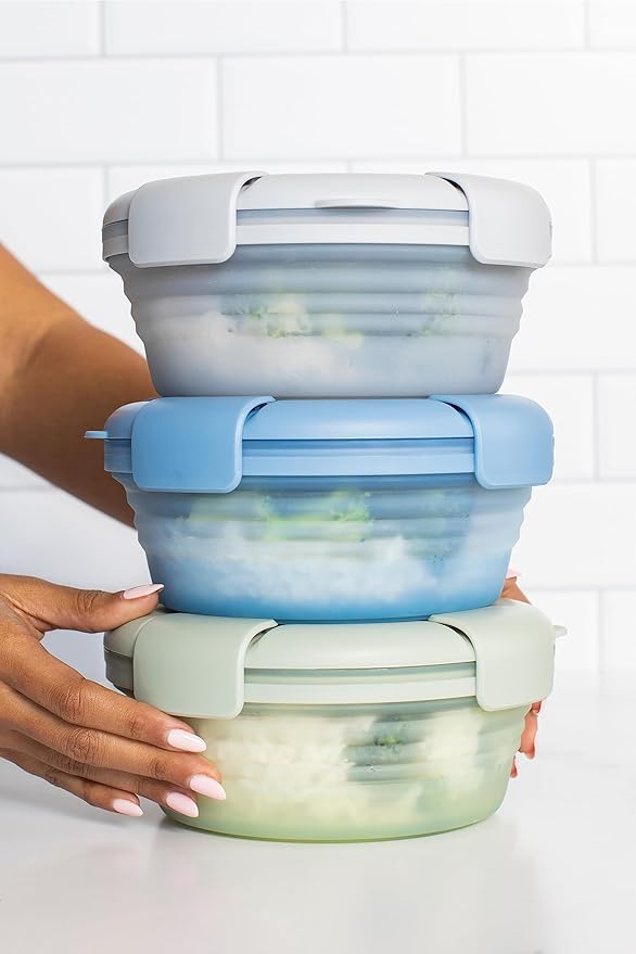 STOJO Collapsible Bowl 3 Set - Translucent Cashmere, 36oz - Reusable Silicone Bowl for Hot and Cold Food - Perfect for Travel, Meal Prep, To-Go Lunch, Camping & Hiking - Microwave & Dishwasher Safe