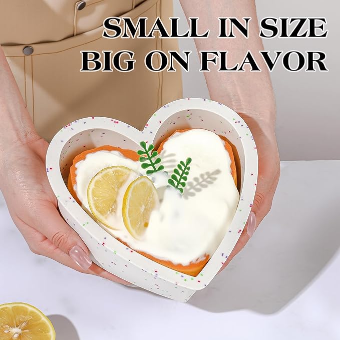 6 Inch Heart Shaped Cake Pans Small Heart Cake Pan Nonstick Silicone Molds for Baking Set of 3 (Cream)