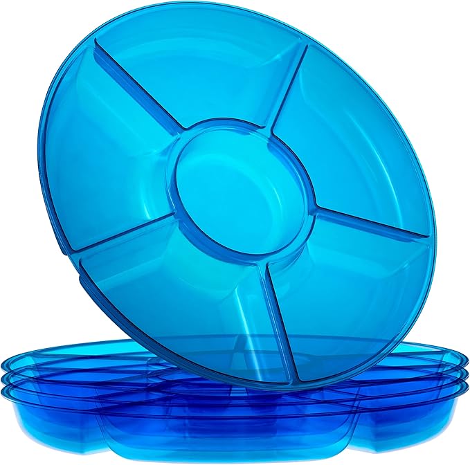 Plasticpro 6 Sectional Round Plastic Serving Tray/Platter (4, Blue)