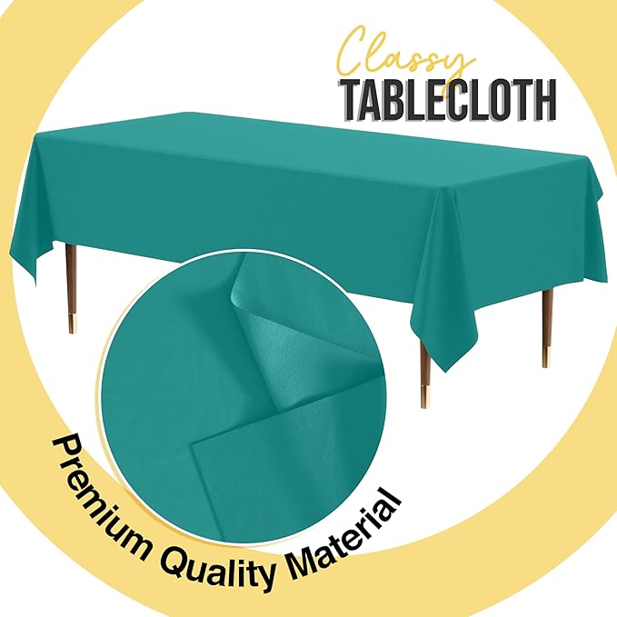 Exquisite 66% Thicker Premium Plastic Table Cloth Rectangle Table Cover 0.5 Mil 12 Pack Teal Table Cloth 54 Inch x 108 Inch Disposable Tablecloth Won't Tear Easily Like Cheap Thin Brands
