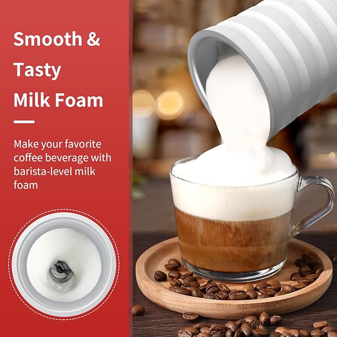 Milk Frother, Paris Rhône 4-in-1 Milk Steamer and Frother, Hot & Cold Foam Milk Warmer with Temperature Control, Auto Shut-Off Frothers for Coffee, Latte, Cappuccino, Macchiato