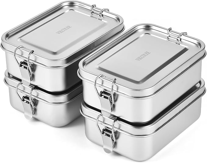 4 PCS Stainless Steel Bento Box 850ml, Metal Lunch Box Food Containers, Steel Lunch Container for Home, Work, Camping