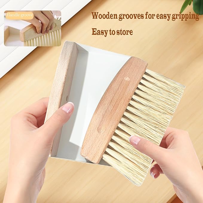 Mini Broom and Dustpan Set Small Metal Dustpan and Brush Set Hand Whisk Broom for Home Office Desktop Sofa Pet Care Household Cleaning (sisal Hemp bristles, White)