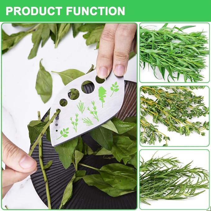 Herb Stripper Tool Leaf Stripper 9 Holes Herb Zip Tool Herb Chopper 2 in 1 Kitchen Gadgets for Kale Thyme Rosemary Basil
