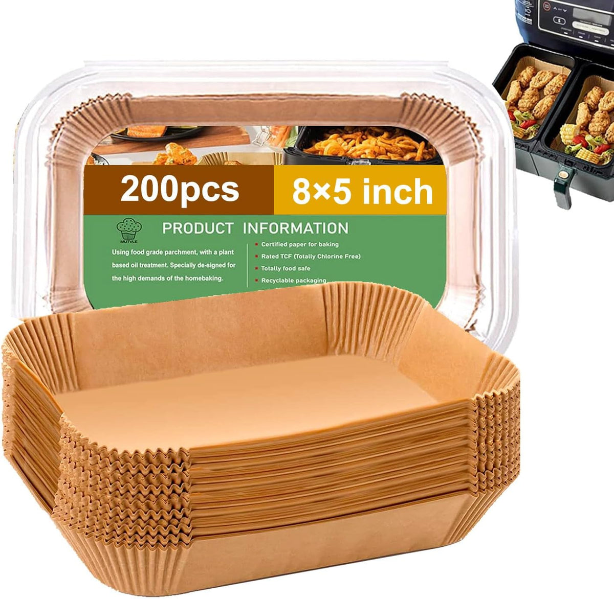 Rectangle Air Fryer Liners for Chefman double air fryer, Chefman Dual Liners Disposable, 200Pcs Heavy-duty Rectangular Parchment Paper Liner for COSORI 9Qt Double Air Fryer with 2 Baskets