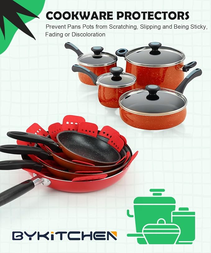 BYKITCHEN Pan Protectors for Stacking, Pot and Pan Separators Pads with Stars, Pot Protectors for Stacking and Protecting Your Cookware(6pcs & 3 Sizes)