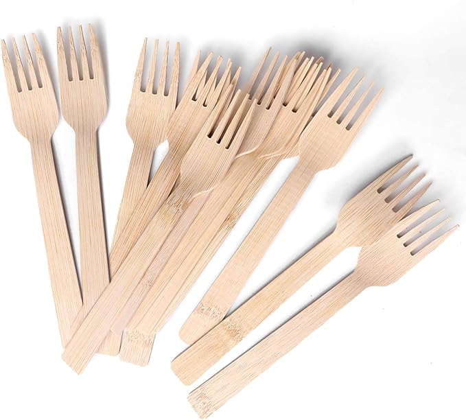 Bamboo Utensils Disposable- 200PK 6.7" Bamboo Forks Disposable 100% Compostable Biodegradable Renewable Natural Cutlery Fork for Travel/Camping/Wedding/Party