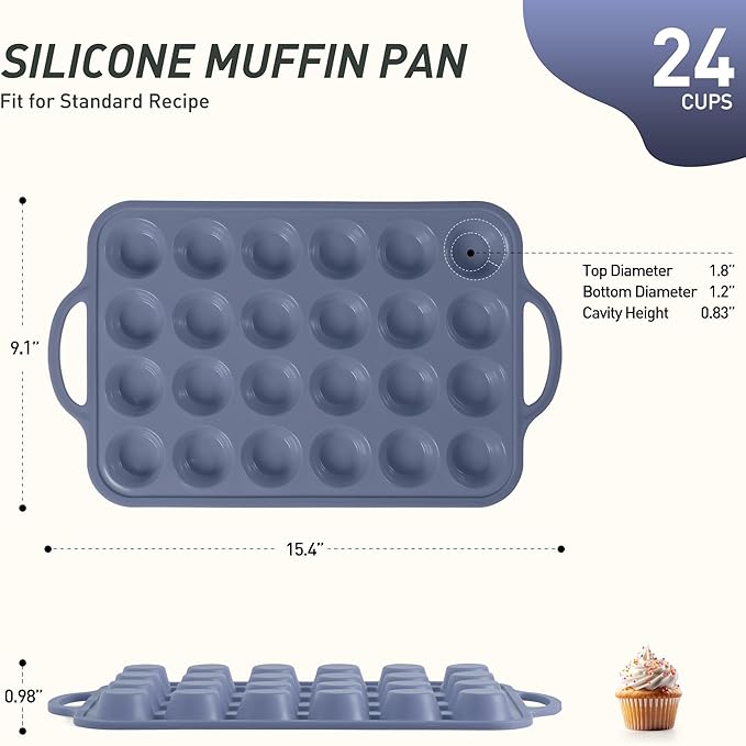 24 Cups Silicone Muffin Pan with Metal Reinforced Frame Mini Size Cupcake Tray Egg Mold Kitchen Stuff Accessories New Home Essential First Department Must Haves Gadget Thing Housewarming Hostess Gift