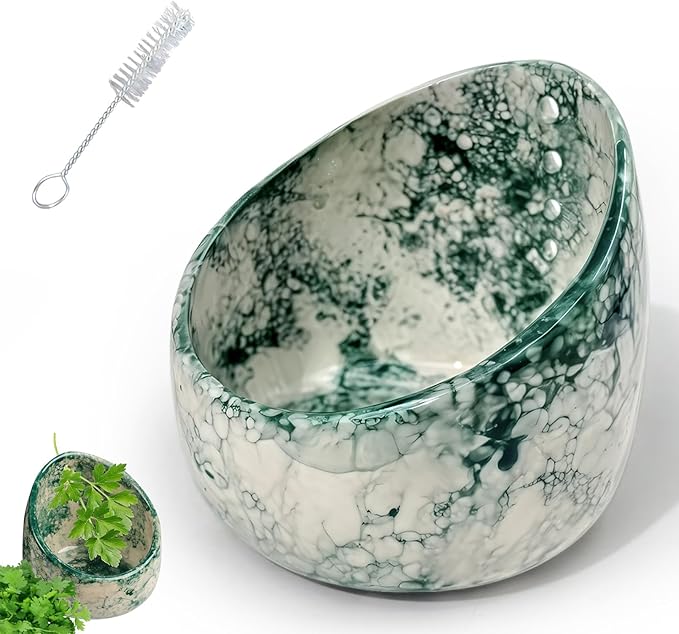 Handmade Ceramic Herb Stripper Bowl – Pottery Leaf Peeling Tool for Herbs & Greens, Multifunction Kitchen Gadget for Quick Herb Stripping & Grinding (Jade Green)