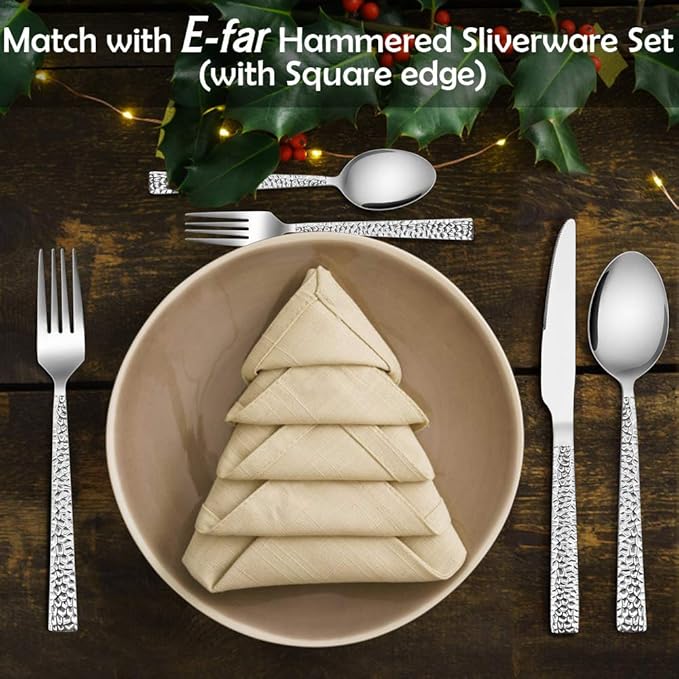 Teaspoon Set of 12, E-far 6.7 Inch Stainless Steel Hammered Spoons for Kitchen or Restaurant, Non-toxic & Mirror Polished, Squared Edge & Dishwasher Safe