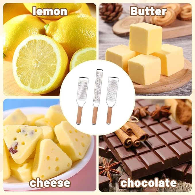 SHIKORI Professional Cheese Graters for Kitchen Stainless Steel Handheld, Metal Lemon Zester Grater With Wood Handle For Cheese, Chocolate, Spices, Kitchen Gadgets And Tools-Square Hole