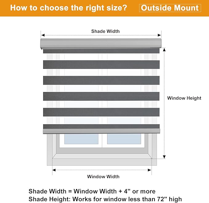 Persilux Cordless Zebra Blinds for Windows (46" W X 64" H, Grey) Free-Stop Windows Shades Dual Layer Light Control for Day and Night, Light Filtering Sheer Shades for Home, Easy to Install