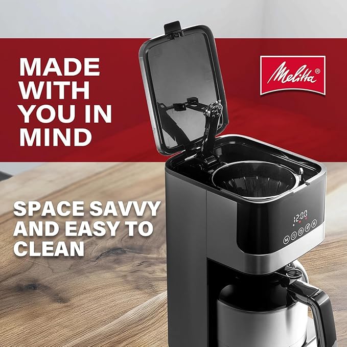 Melitta Aroma Tocco Thermal Drip Coffee Maker, 8-Cup, Programmable with Automatic Shut-Off, Pause & Serve, Stainless Steel Carafe with 5-Pack Coffee Filters