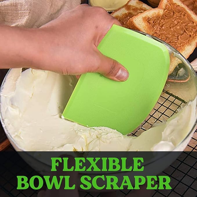 SURDOCA Dough Scraper Bench Scraper - 3P 11.8x7.3" Plastic Flexible Bowl Scraper, Sharp Edge & Angles Cake Scraper. Non-Slip Bakeware Decorating Tools Sculpting & Modeling Tools - Blue+Green+Blue