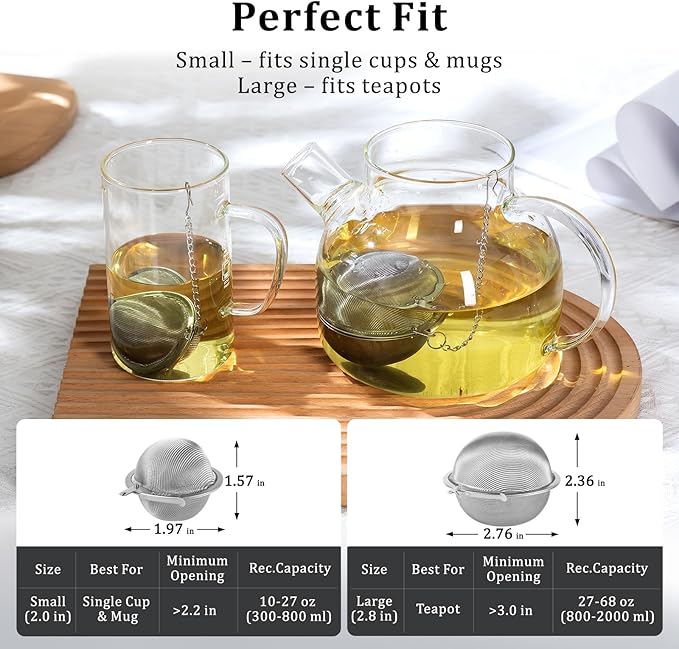 304 Stainless Steel Tea Strainers for Loose Tea Infuser Ball, Extra-Fine Mesh Tea Ball, Tea Holder Loose Leaf Tea Steeper, Tea Diffuser for Rooibos, Black Tea, Herbal & Spices (Small x 3)